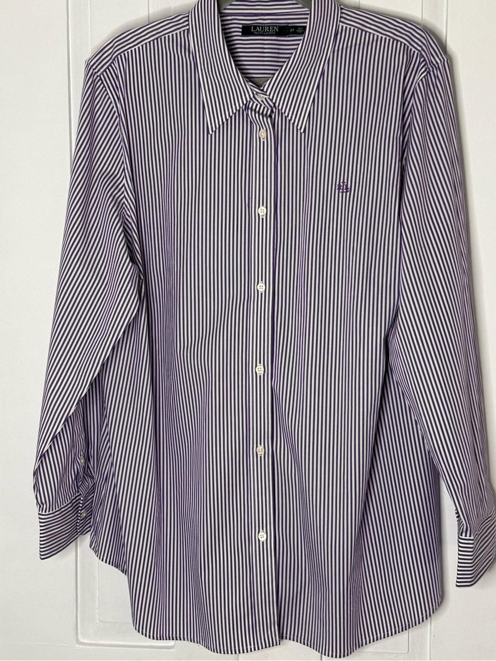 ⁠Lauren Ralph Lauren White & Purple Striped Button Down Shirt - 2X⁠